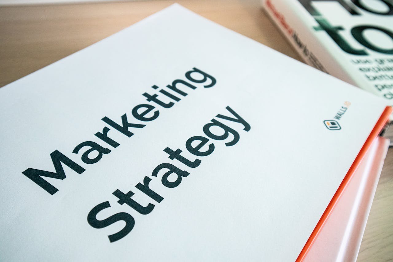 Offerings Close-up of a marketing strategy document on a desk, ideal for business content.